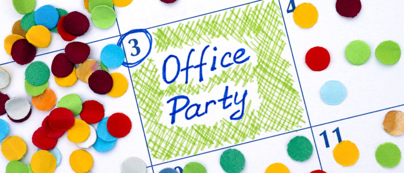 Reminder Office Party in calendar with confetti.
